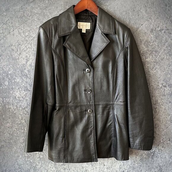Women's Worthington Black Leather Jacket, Size L, RN 93677 - Picture 1 of 4